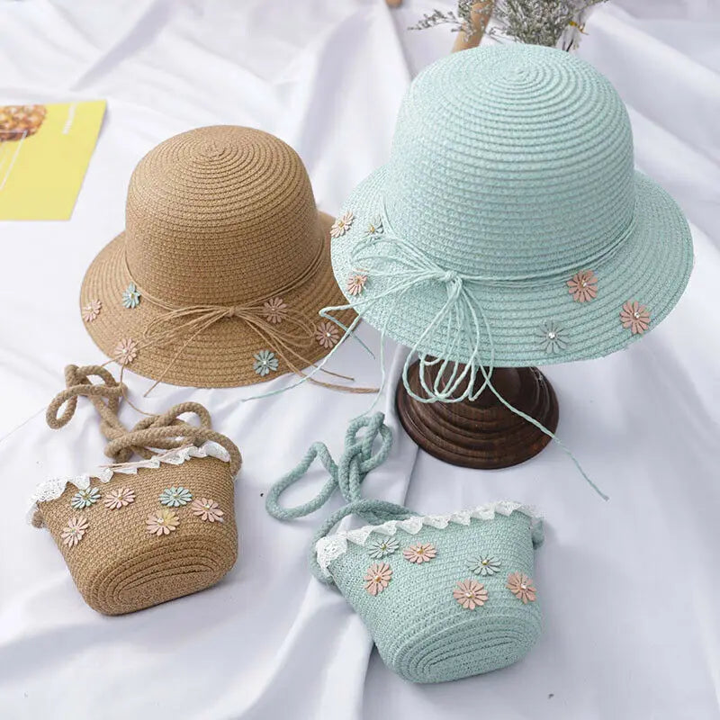 Kids Girl Bag Straw Beach Bucket Messenger Shoulder Bag Flower Princess B