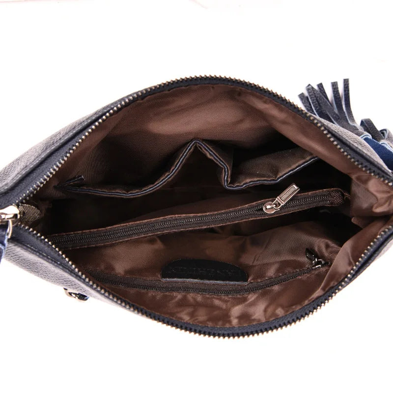 Vintage Tassel Crossbody Handbag Soft Leather Bucket Tote