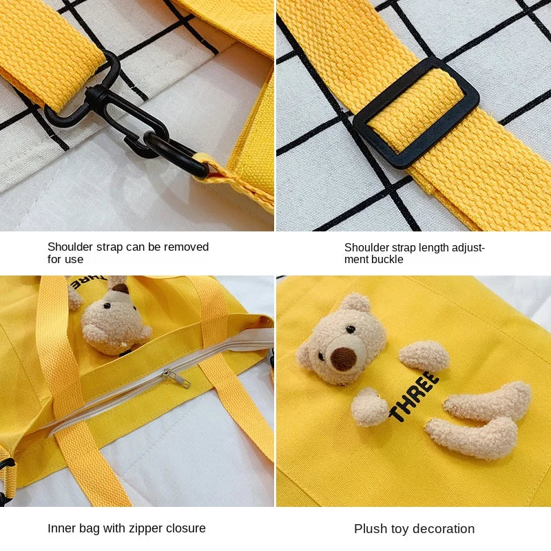 Bear Canvas Bag Large Capacity Women's Shoulder Bag Leisure Students' Make up Sc