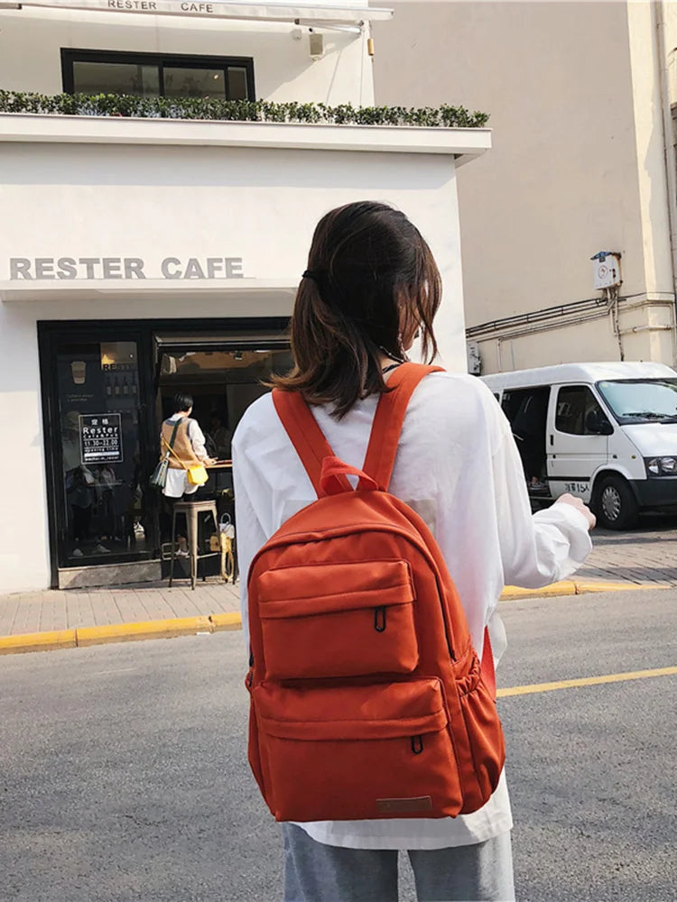 Large-capacity Outdoor Backpack Solid School Bag Female Wear Oxford Cloth