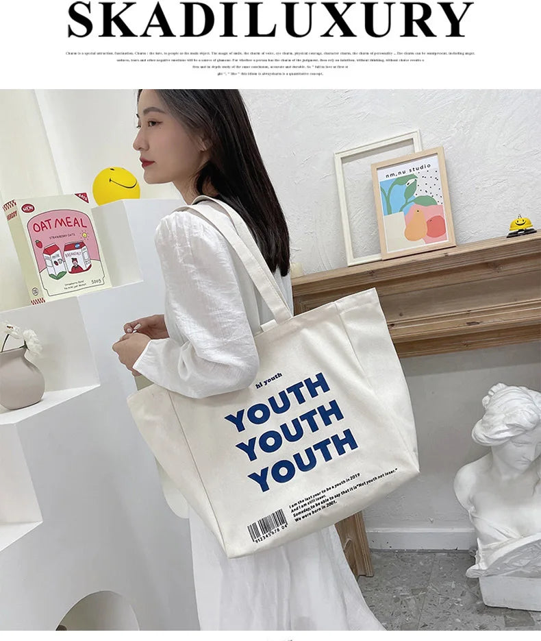 Large Capacity Letter Printed Women's Canvas Bag