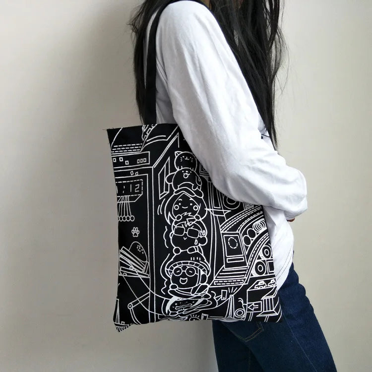 College Style Canvas Bag Large Student School Shopping Bag