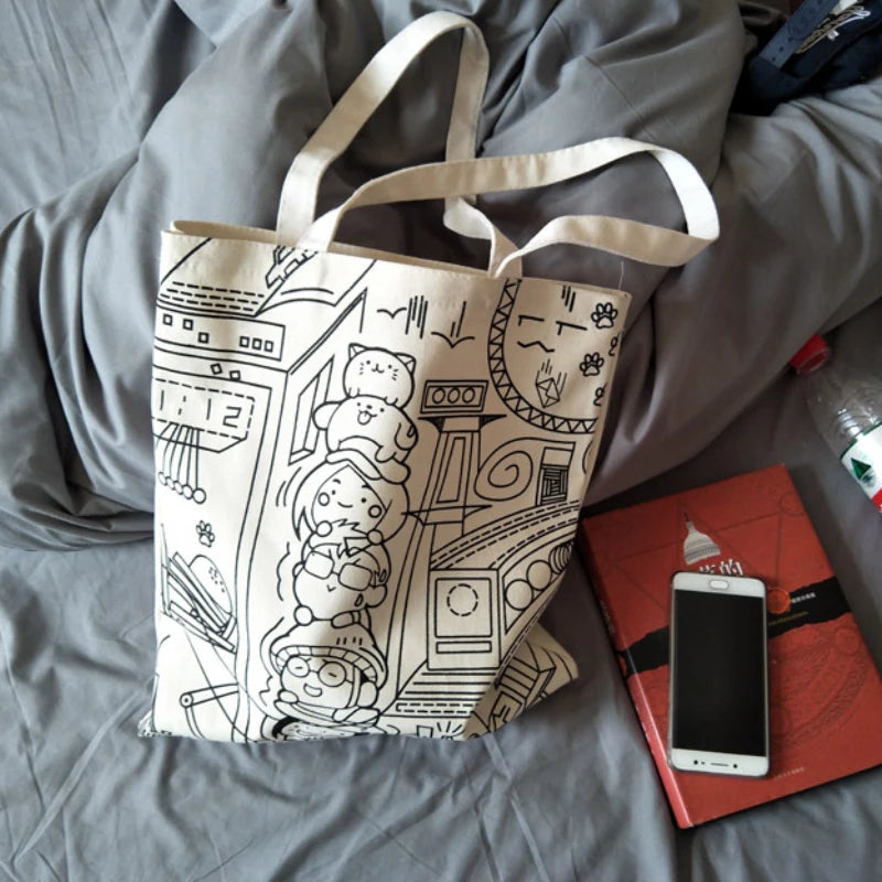 College Style Canvas Bag Large Student School Shopping Bag