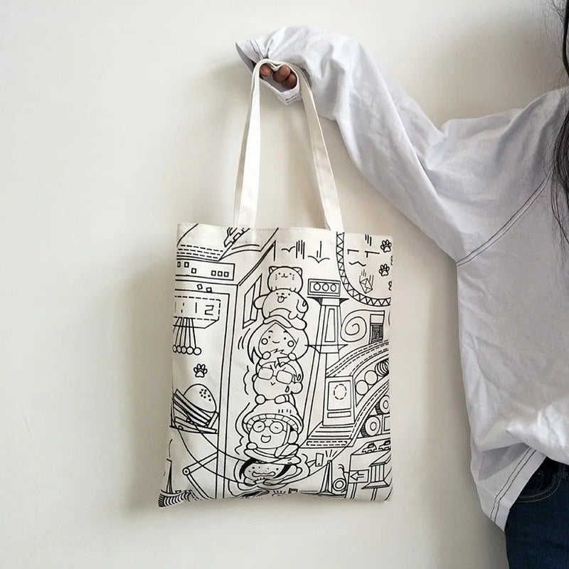 College Style Canvas Bag Large Student School Shopping Bag