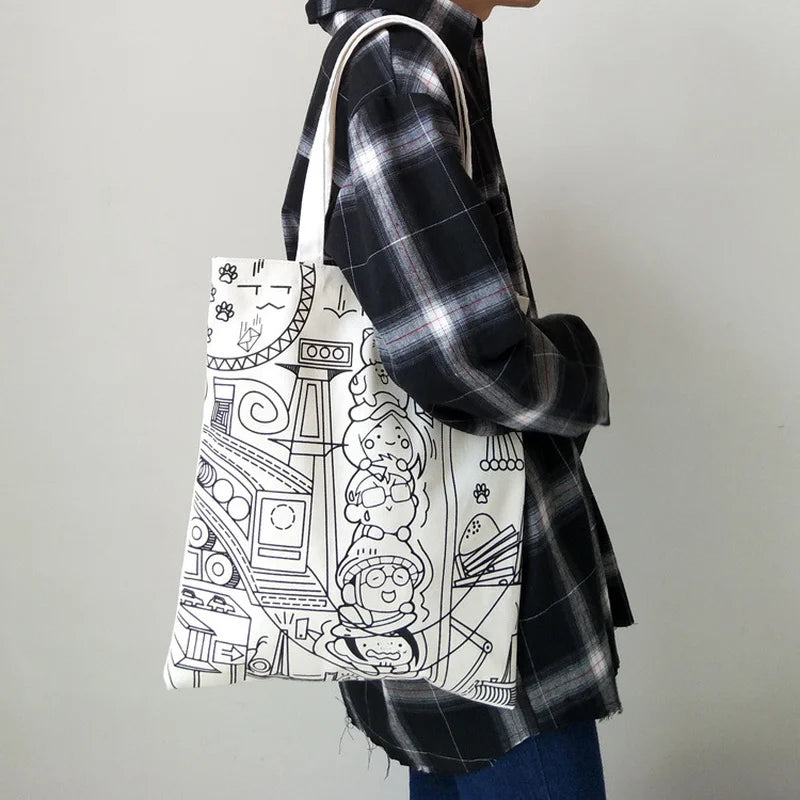 College Style Canvas Bag Large Student School Shopping Bag