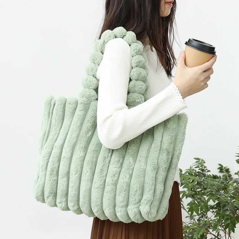 Casual Retro Underarm Bag Large Capacity Handbag Fur Shoulder Bag