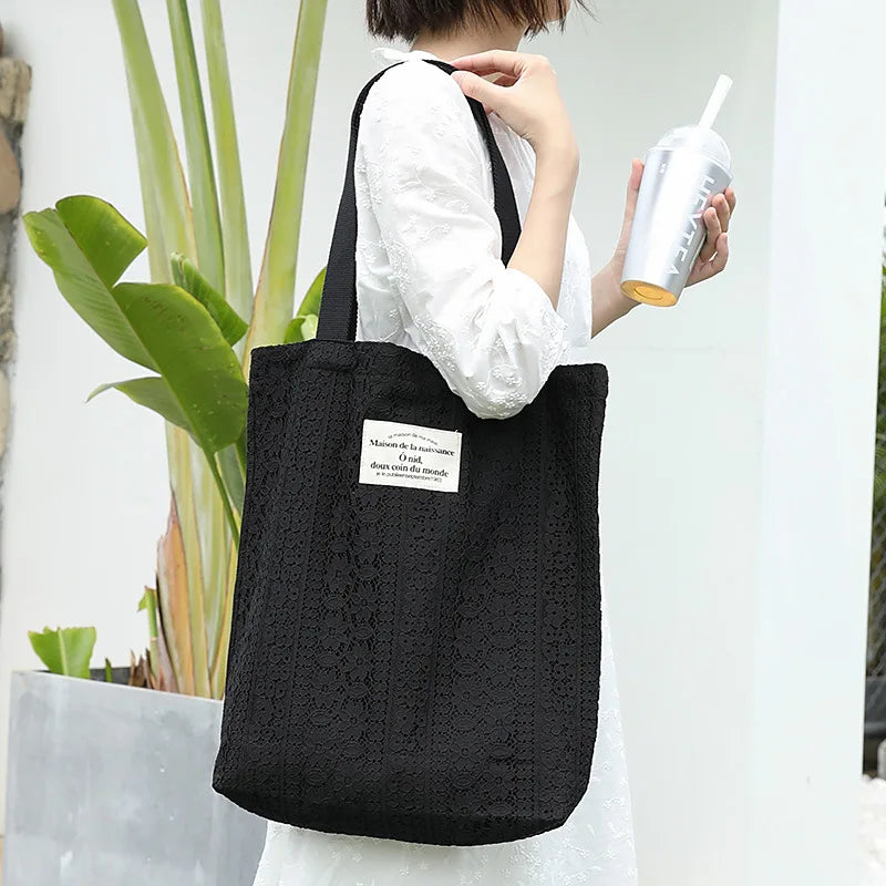 Literary Canvas Women's Bag Letter Printing Handbag Lace Shoulder Bag