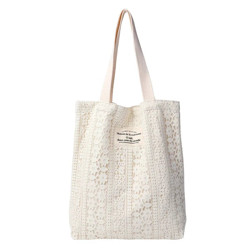 Literary Canvas Women's Bag Letter Printing Handbag Lace Shoulder Bag
