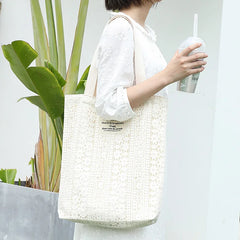 Literary Canvas Women's Bag Letter Printing Handbag Lace Shoulder Bag