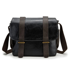 PU Leather Men's Messenger Bag Shoulder Bag Horizontal School Bag