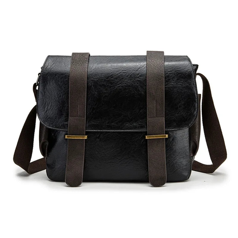 PU Leather Men's Messenger Bag Shoulder Bag Horizontal School Bag