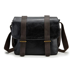 PU Leather Men's Messenger Bag Shoulder Bag Horizontal School Bag