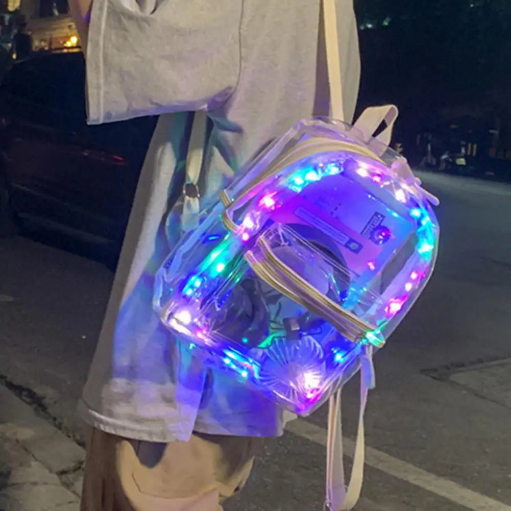 LED Lights Unisex Backpack Transparent Clear Bagpack School Bag