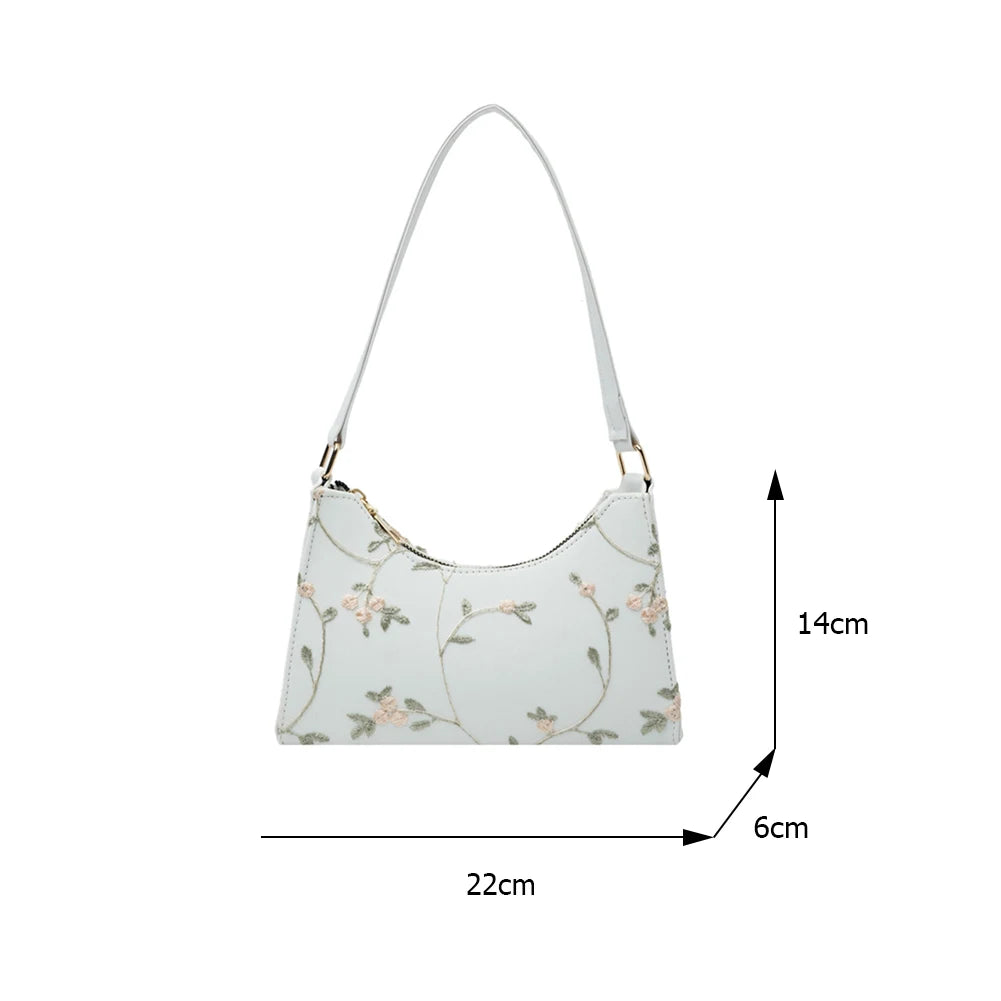 Floral Stitching Shoulder Bag Soft PU Leather Underarm Bags
