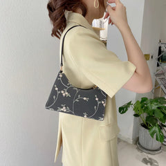 Floral Stitching Shoulder Bag Soft PU Leather Underarm Bags