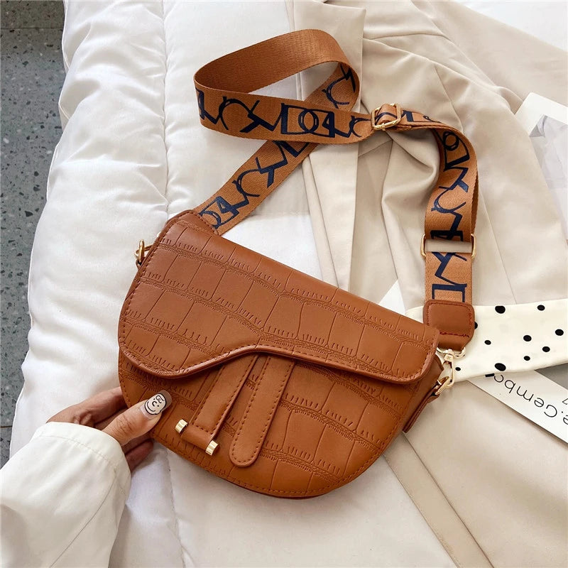 Ladies Broadband Retro Saddle Bag Small Girl Shoulder Bag