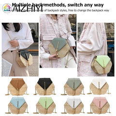 Ladies Straw+PU Shoulder Handbag Women Top-handle Summer Beach Boho Bag