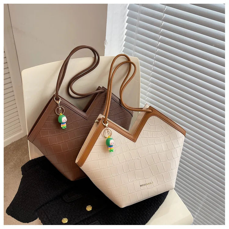 Women's PU Large Capacity Tote Bag - Shoulder Messenger Handbag