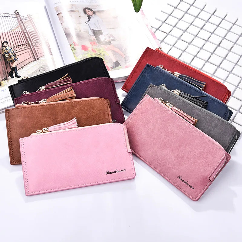 Retro Long Wallet Matte Leather Zipper Phone Wallet