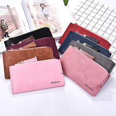 Retro Long Wallet Matte Leather Zipper Phone Wallet