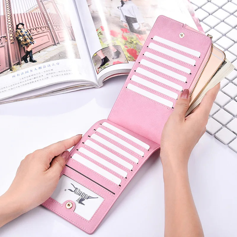 Retro Long Wallet Matte Leather Zipper Phone Wallet