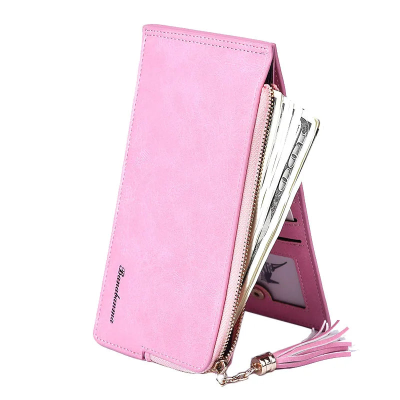 Retro Long Wallet Matte Leather Zipper Phone Wallet