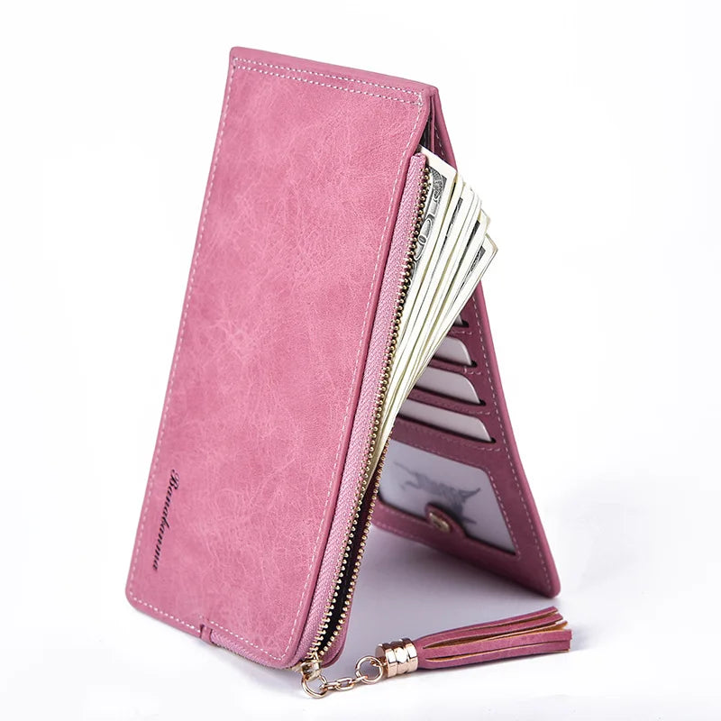 Retro Long Wallet Matte Leather Zipper Phone Wallet