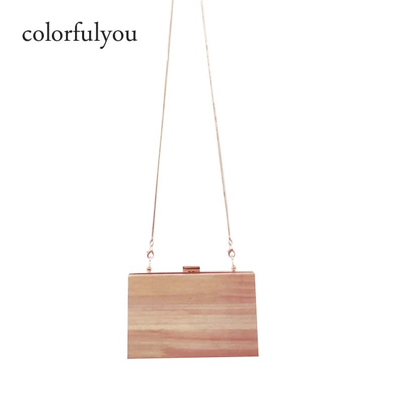 Wood Shoulder Messenger Bag Evening Clutch Metal Hasp Handbag