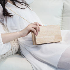 Wood Shoulder Messenger Bag Evening Clutch Metal Hasp Handbag