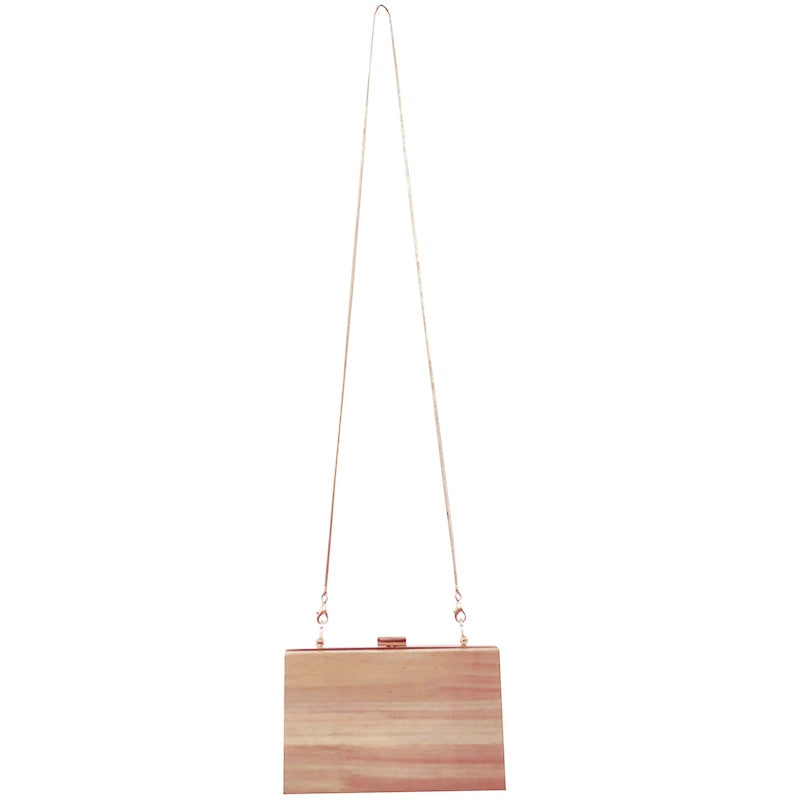 Wood Shoulder Messenger Bag Evening Clutch Metal Hasp Handbag