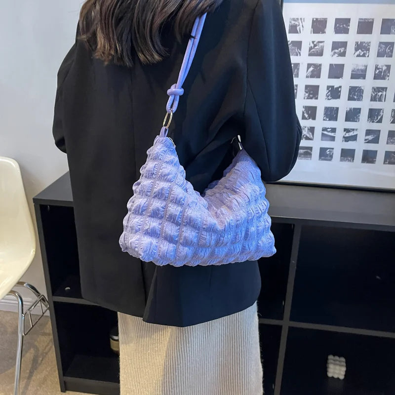 Bubble Texture Shoulder Bag Soft Fabric Casual Lady Handbag