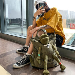 Large Capacity 3D Frog Backpack College Graffiti School Bag