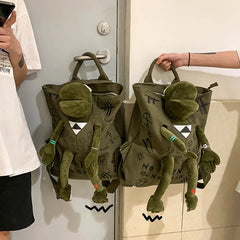 Large Capacity 3D Frog Backpack College Graffiti School Bag