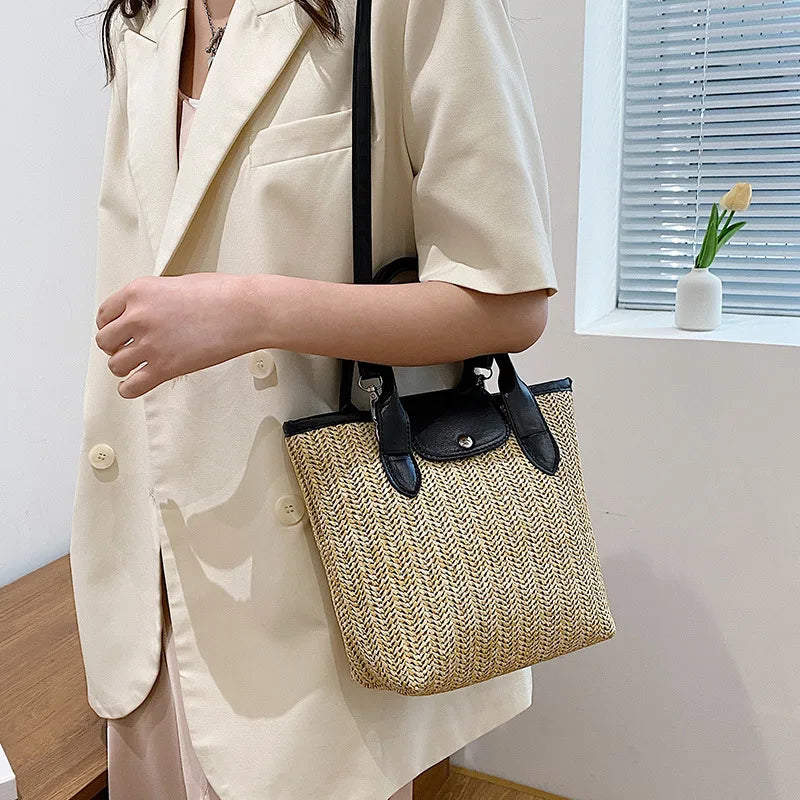 Large Capacity Women Shoulder Bag Straw Handbags Casual Vacation