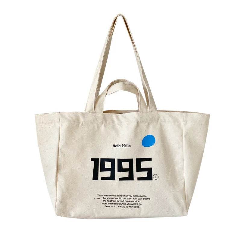Large-capacity Canvas Women's Shoulder Bag Fresh and Sweet English Shopping Bag