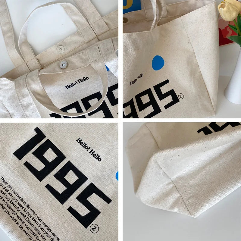 Large-capacity Canvas Women's Shoulder Bag Fresh and Sweet English Shopping Bag