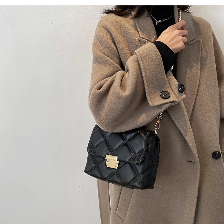 Lattice Yellow Crossbody Bag PU Leather Chain Shoulder Messenger Bag