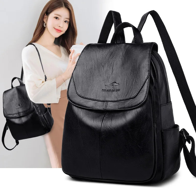 Soft Leather Women Backpack Ladies Large Capacity All-Match Backpack