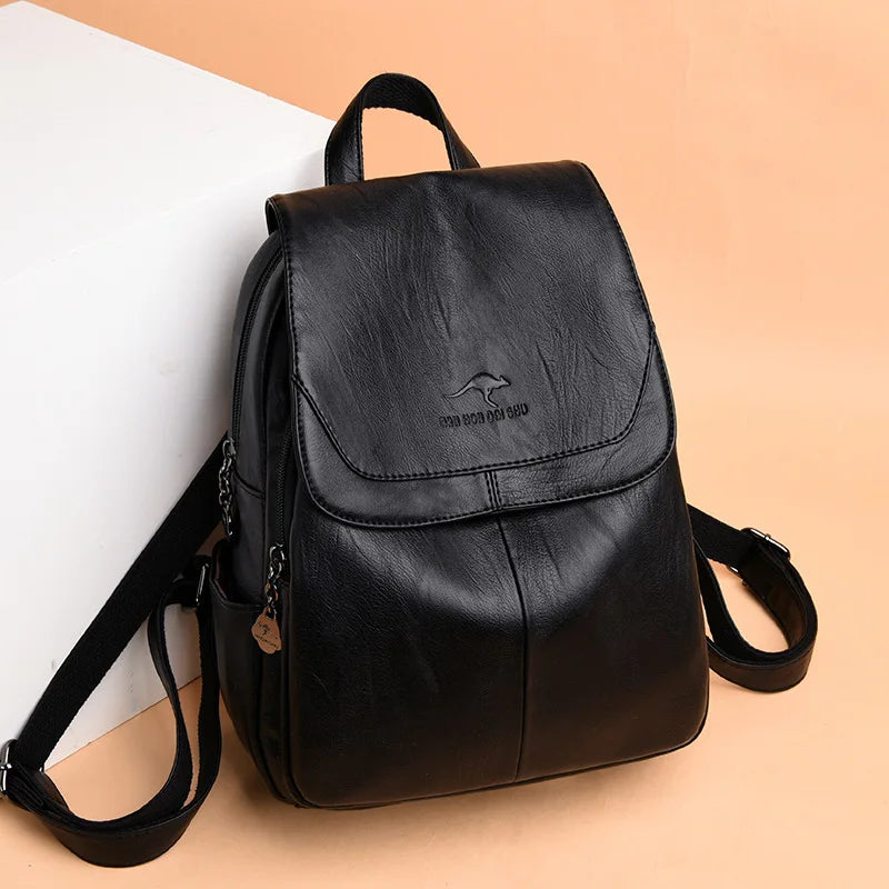Soft Leather Women Backpack Ladies Large Capacity All-Match Backpack