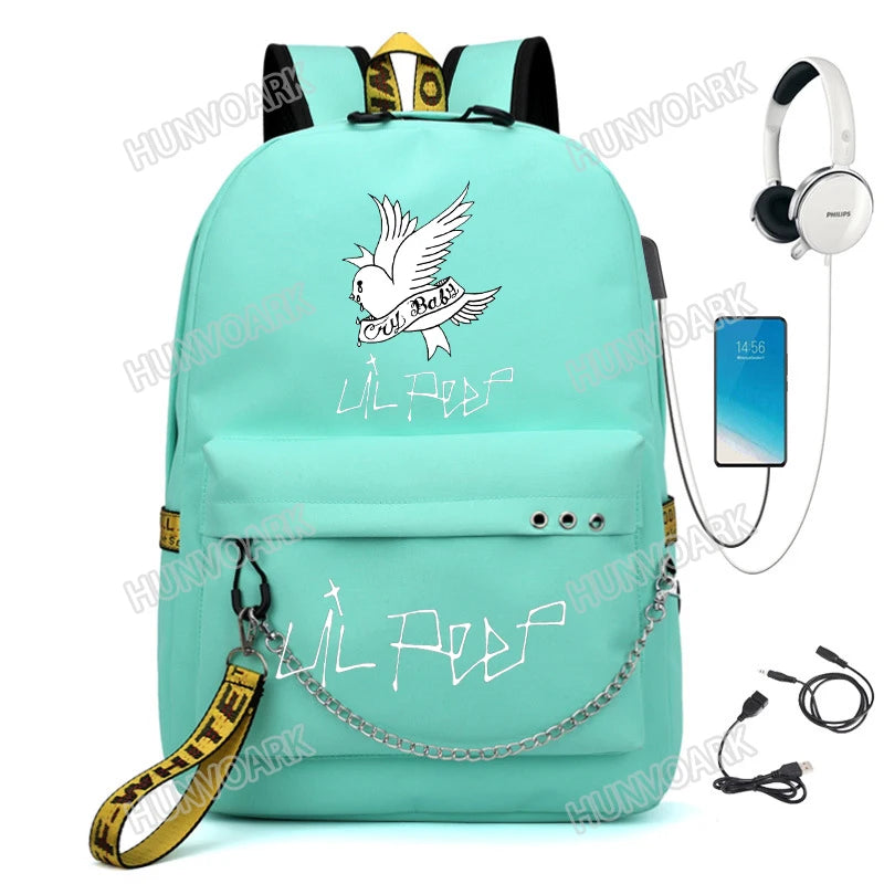 Lil Peep Backpack School Bag USB Travel Mochilas Laptop