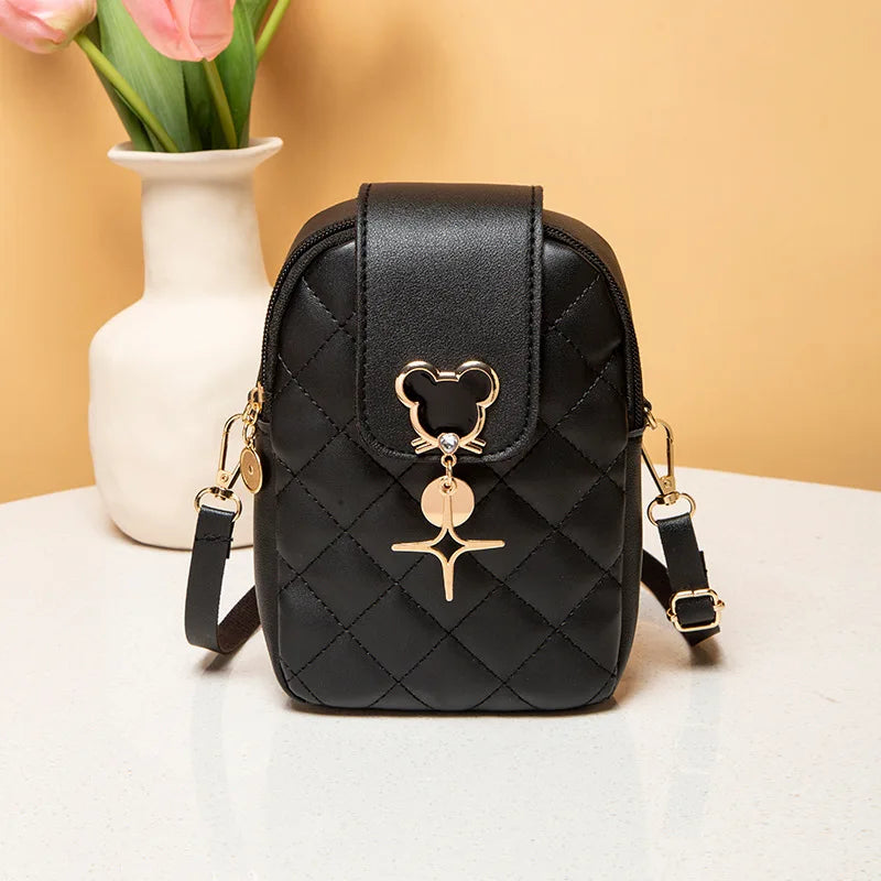 Lingge Women's Small Square Shoulder Bag with Mobile Phone Bags