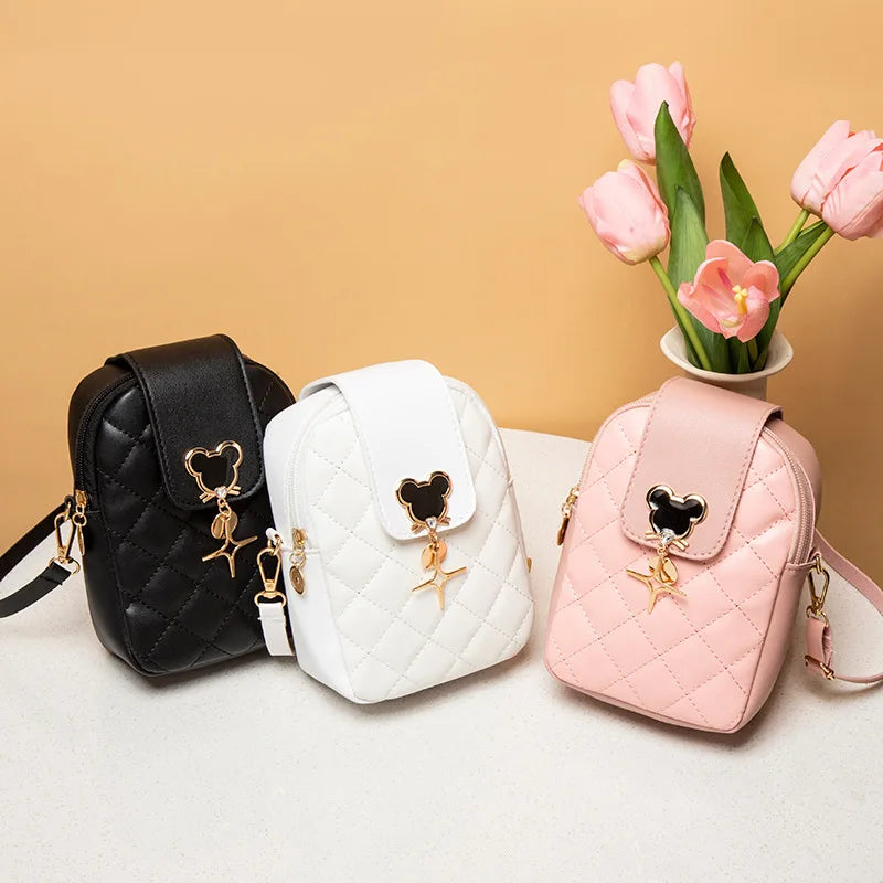 Lingge Women's Small Square Shoulder Bag with Mobile Phone Bags