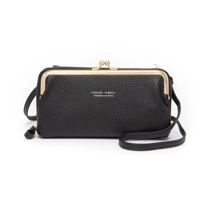 Litchi Grain Messenger Bag Zipper Mobile Phone Bag Women's Shoulder Clutch