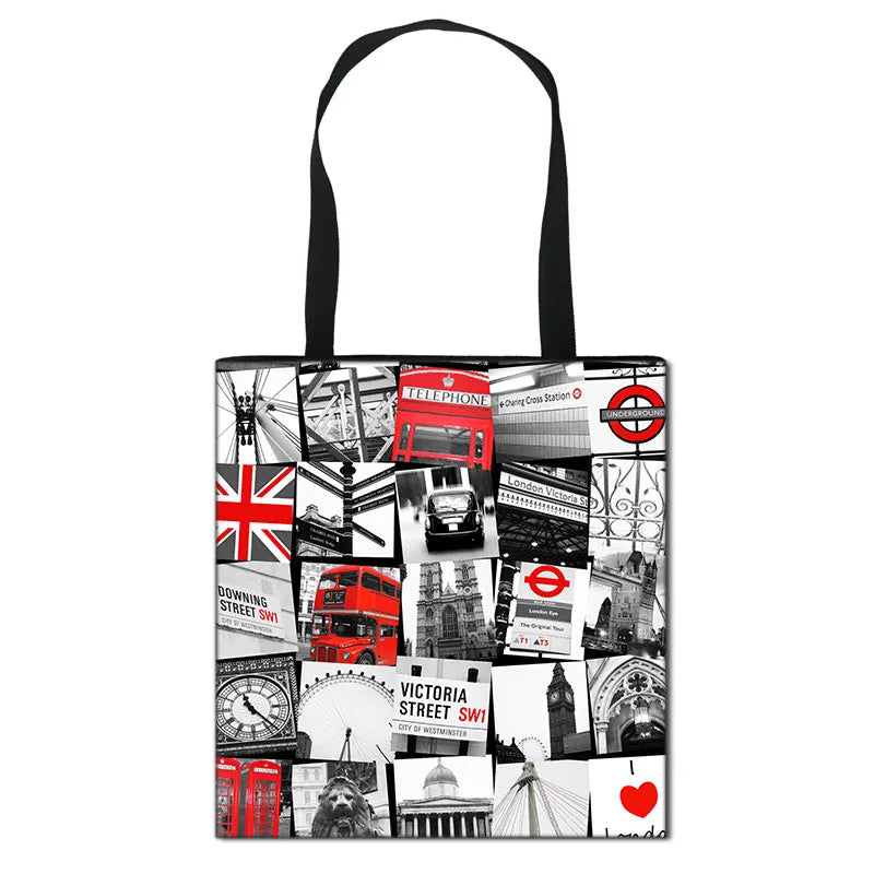 London Landscape Casual Totes Bag Women Eiffel Tower Ladies Handbag