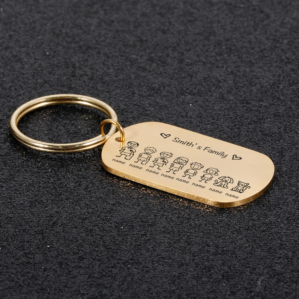 Family Name Engraved Keychain for Parents Children - Gift Keyring Bag Charm