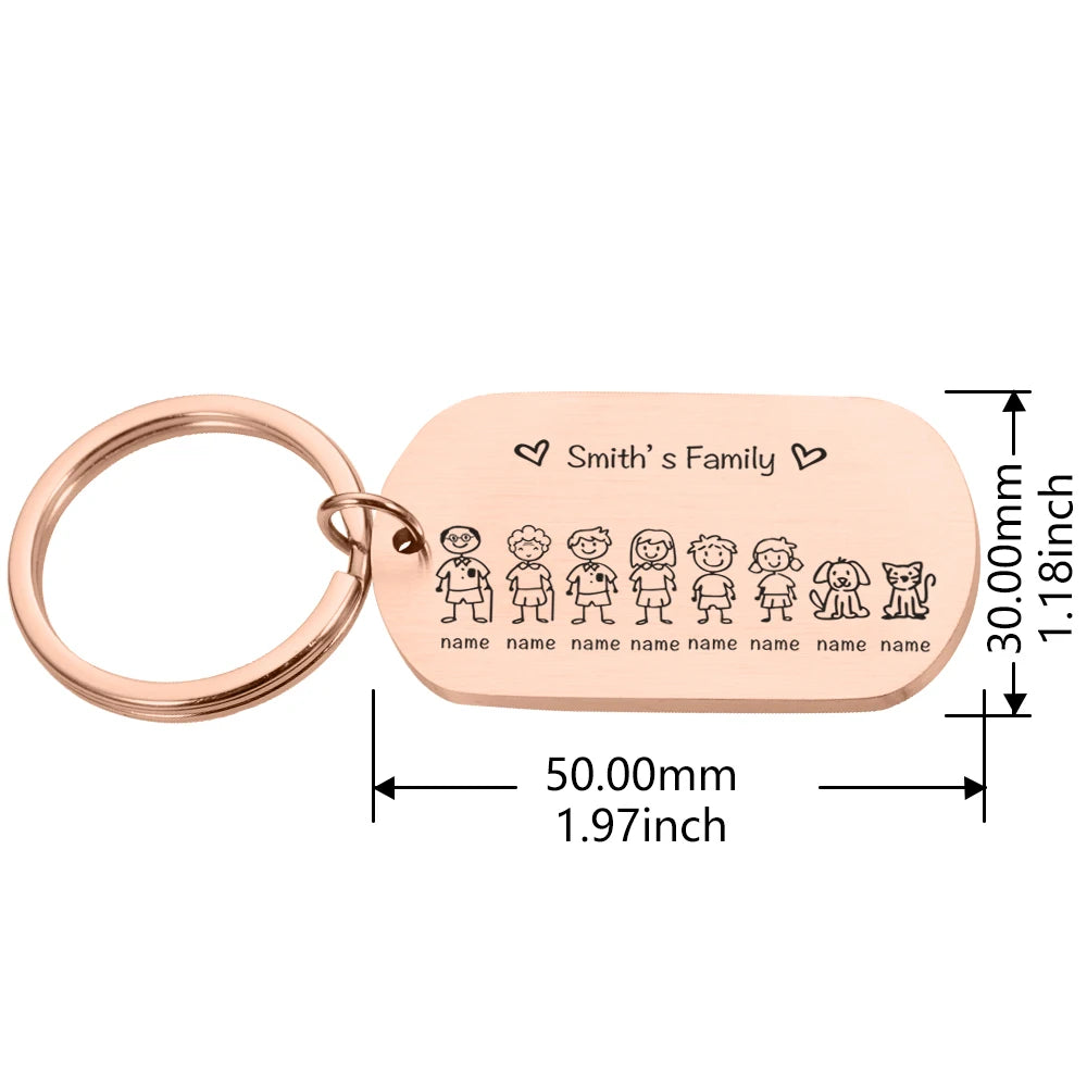 Family Name Engraved Keychain for Parents Children - Gift Keyring Bag Charm