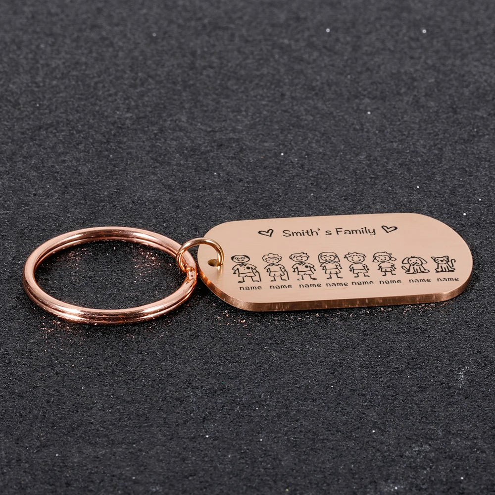 Family Name Engraved Keychain for Parents Children - Gift Keyring Bag Charm