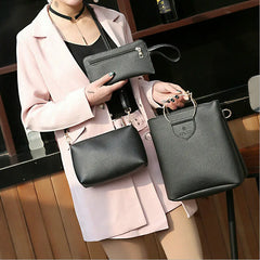 3PCS Women Leather Satchel Shoulder Crossbody Bag Wallet Evening Bag Set