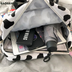 Cow Spotted Women Backpack Suede Travel Bag Schoolbag