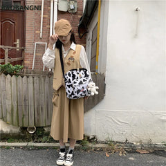 Cow Spotted Women Backpack Suede Travel Bag Schoolbag